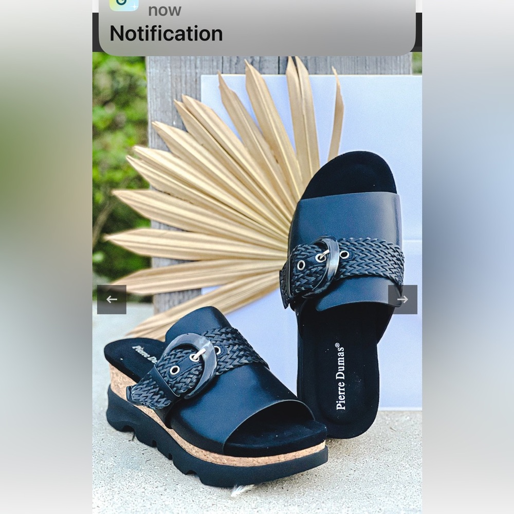 Pierre Dumas Black Cork Platform Slide Sandals